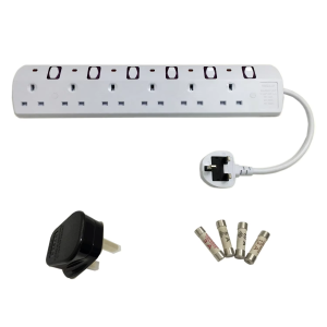 higher quality 6 Ways UK Extension Lead Cable Reel 6 FT Surge Protector Power Strip antifall power socket