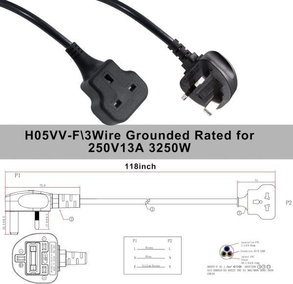 Heavy Duty Extension Lead Outdoor Extension Cord Long Power Strip Black Cable Single Plug Socket 13 Amp For Garden - 图片 10