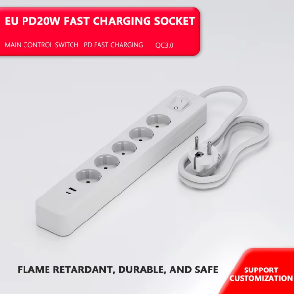 Factory Oem 16a  6 Way Power Strip With Surge eu extension socket germany extension lead - 图片 2