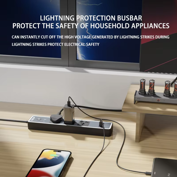 Universal Power Strip with USB C 6.5ft Long Power Cord 3 Outlets Power Strips with Surge Protection(3 USB-A & 1 USB-C) - 图片 2