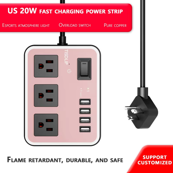 Us Power Strip Pd20w Fast Charging Extension Cord  Surge Protection extension socket for Home Office - 图片 2