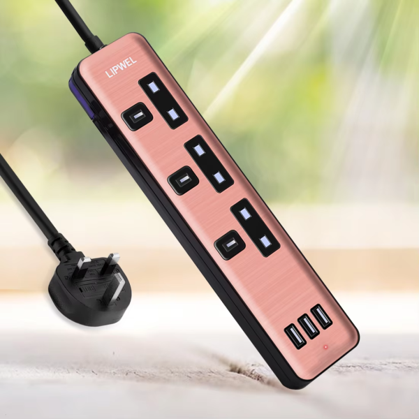 UK Type Extension Socket 3 Pin Plug Power Outlet Strip With USB LIPWEL 3250W Office Power Strips - 图片 2