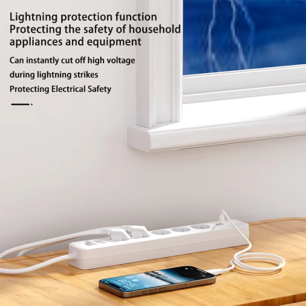 Factory Oem 16a  6 Way Power Strip With Surge eu extension socket germany extension lead - 图片 3