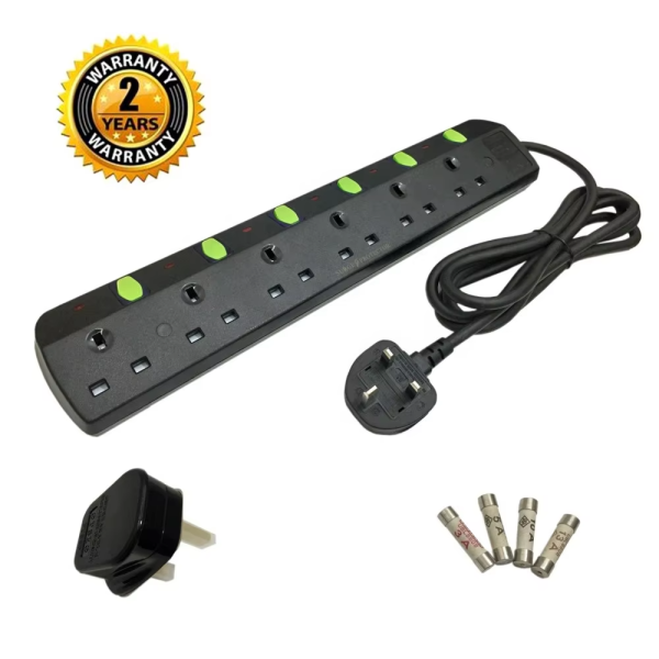 higher quality 6 Ways UK Extension Lead Cable Reel 6 FT Surge Protector Power Strip antifall power socket - 图片 3