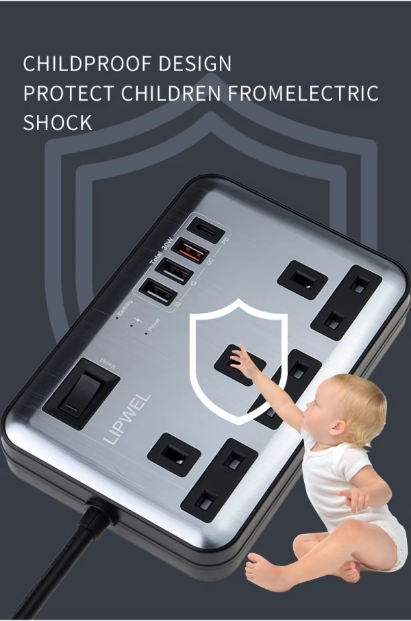 Hot Sale 250V 4 USB Port 3 Way UK Plug Socket Power Strip 4 AC Outlets Surge Protector Extension Socket - 图片 3