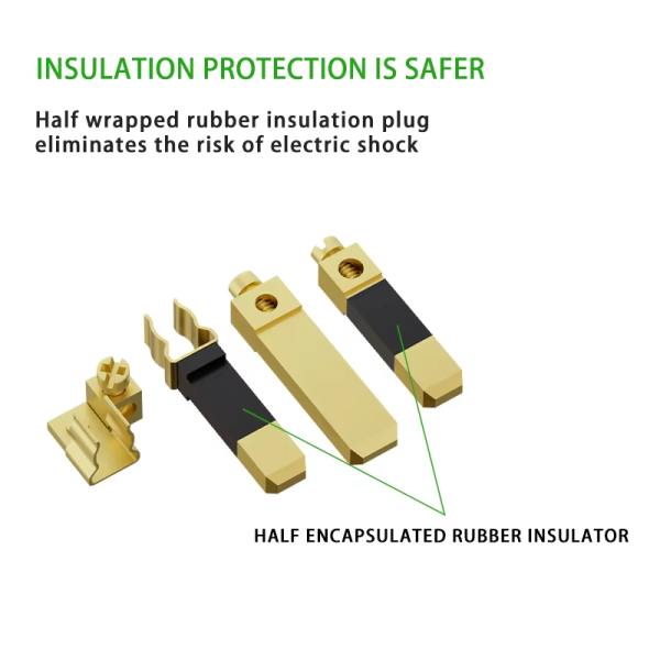 UK Brass Pins Plug Set – Half-Wrapped Rubber Insulation Protector, 4-Piece Brass Assembly Kit