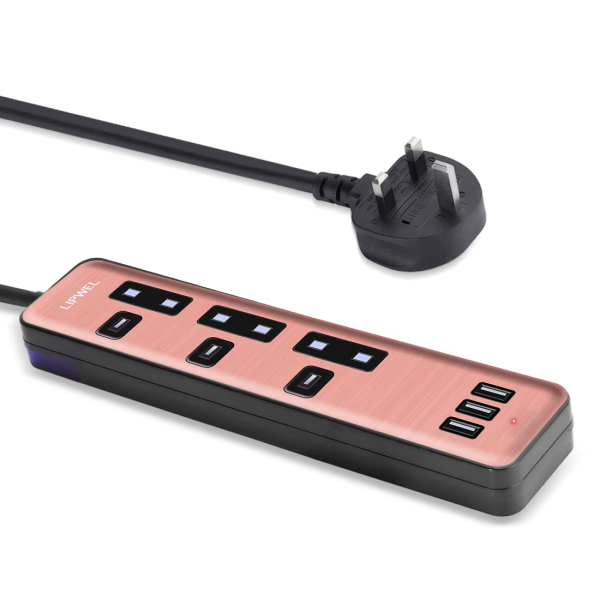 UK Type Extension Socket 3 Pin Plug Power Outlet Strip With USB LIPWEL 3250W Office Power Strips - 图片 4