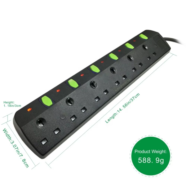 higher quality 6 Ways UK Extension Lead Cable Reel 6 FT Surge Protector Power Strip antifall power socket - 图片 5
