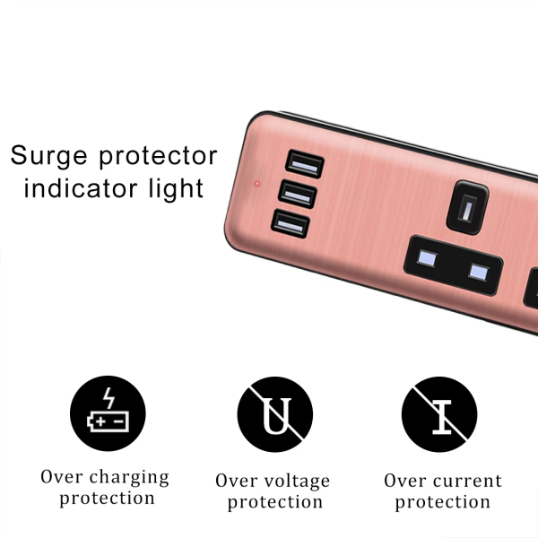 UK Type Extension Socket 3 Pin Plug Power Outlet Strip With USB LIPWEL 3250W Office Power Strips - 图片 5