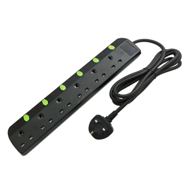 higher quality 6 Ways UK Extension Lead Cable Reel 6 FT Surge Protector Power Strip antifall power socket - 图片 6