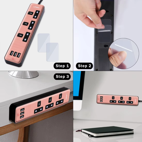 UK Type Extension Socket 3 Pin Plug Power Outlet Strip With USB LIPWEL 3250W Office Power Strips - 图片 6