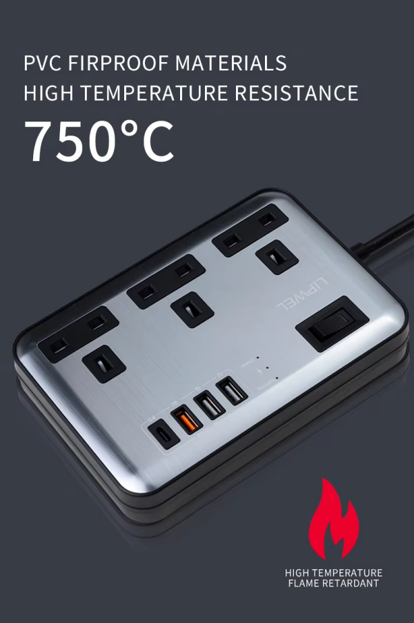 Hot Sale 250V 4 USB Port 3 Way UK Plug Socket Power Strip 4 AC Outlets Surge Protector Extension Socket - 图片 6