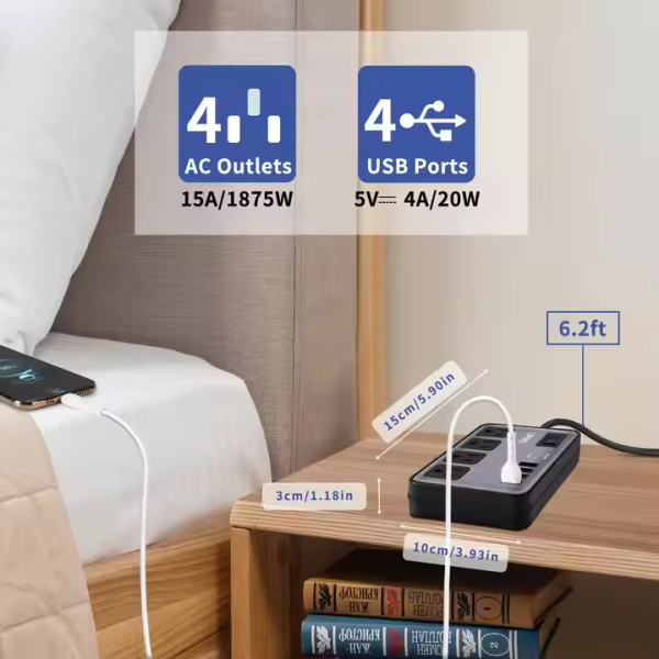 Good quality US Standard Outdoor Surge Protection Sockets Power Strip 4 USB ports Extension Socket - Image 3