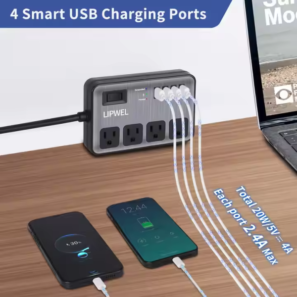 Good quality US Standard Outdoor Surge Protection Sockets Power Strip 4 USB ports Extension Socket - Image 4